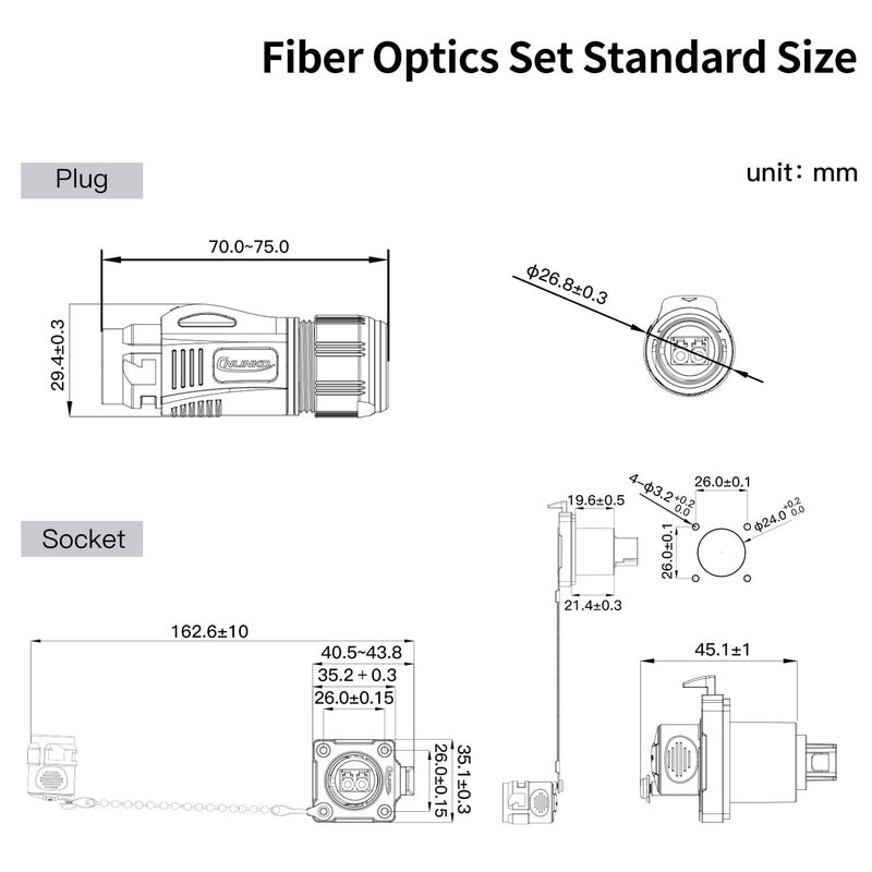 CNLINKO BD-24 Fiber Optic Connector, LC Single Mode Dual Core, Metal Aviation Plug and Panel Mount Socket, IP68 Waterproof Connector for Internet Devices, M24 Signal Connector (Fiber Optic Set) - Image 5